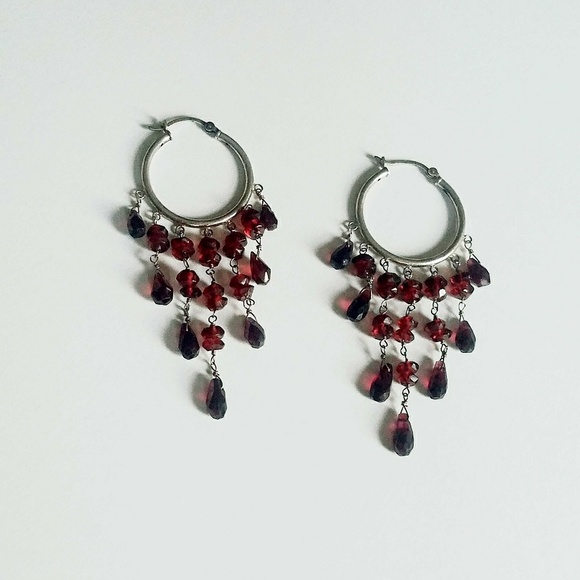 Vintage Jewelry - Silver Garnet Cascading Chandelier Dangle Earrings